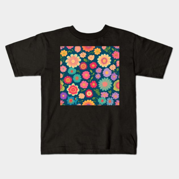 Psychedelic Blooms Kids T-Shirt by Adele